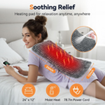 Heating Pad for Back Pain, Electric Heat Pad with 9 Heat Levels & 4 Auto-Off Timers, Portable Heating Pad for Period Cramps, Shoulder, Neck, Machine Washable, Gifts for Women and Men, Grey, 24''×12'' - Image 4