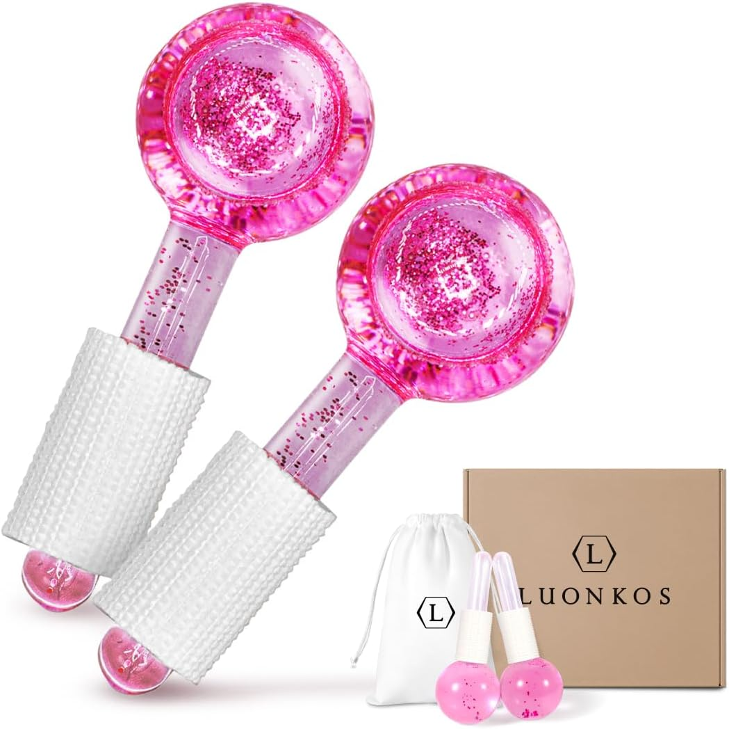 321cc660d775b0f32143d3035296f202.png LUONKOS Ice Globes for Face and Eyes - Set of 2 Pink Glass Cryo Sticks - Image 1