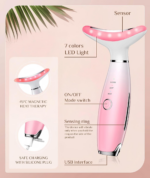 7 Color Galvanic Machines - Red Light Therapy for Face and Neck, Face Massager Tool for Wrinkles, Double Chin, Vibrating Facial Massager with Thermals, Pink - Image 4