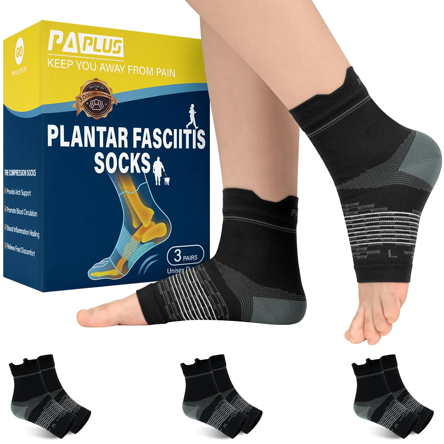 a20ba0b95c66cf7f1ac89268fede81e8.png 3 Pairs Plantar Fasciitis Socks Ankle Compression Sleeve with Arch Support - Image 1