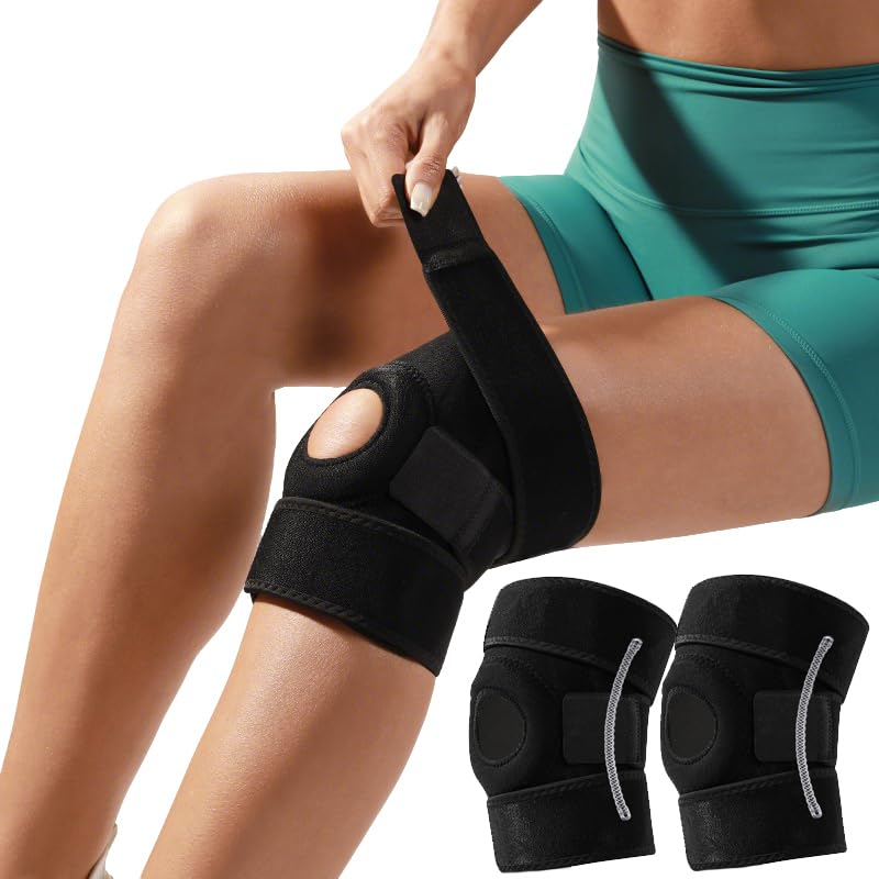b6c6517521c1b442a48c95e7835fd037.png Knee Brace for Women Men with Side Stabilizers, 2 Pack Knee Braces for Knee Pain ACL MCL Arthritis Joint Pain Relief, Adjustable Compression Sleeve Patellar Tendon Support Strap - Image 1