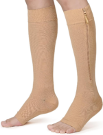 Zipper Compression Socks Unisex, 20-30 Mmhg, Open Toe, Shin Splints